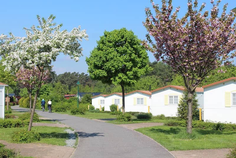 Toàn cảnh Südsee-Camp với hồ nước và cây xanh